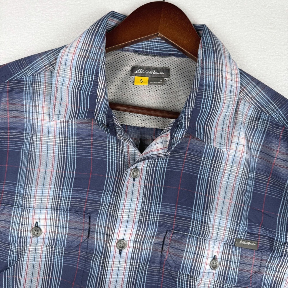 Eddie Bauer Travex Shirt Mens M Plaid Ripstop Short Sleeve Hiking Performance
